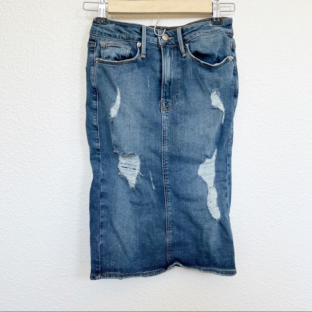 Good American- High Waist Denim Distressed Pencil Skirt- 2/26 - Picture 2 of 6